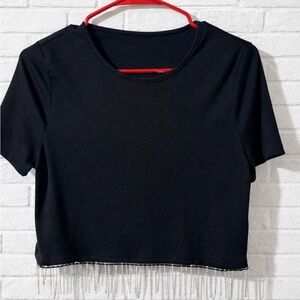 SHEIN Elegant Black Crop Top with Fringe Detail